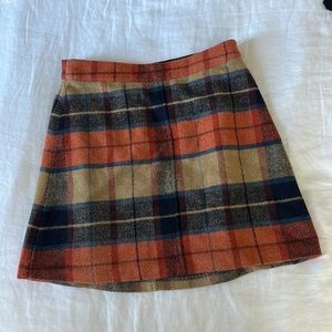 Reformation Plaid Skirt in Orange and Navy
